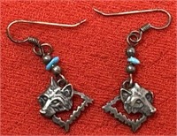 925 Sterling Silver Wolf Earrings 3.23 Grams