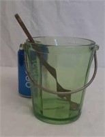 Vintage  Green depression Glass ice bucket