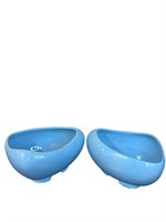 Two Frankoma Light Blue Rounded Egg Shaped Bowls