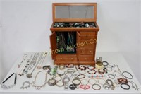 Oak Jewelry Box w/ Contents