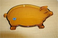 AMBER GLASS PIG SHAPED TRAY