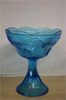 BLUE GRAPEVINE STYLE GLASS COMPOTE