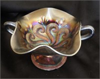 Amethyst Carnival Glass Handled Bowl