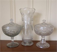 3 Pcs Vintage Candy Dishes & Vase