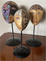 3 Hand Carved & Painted African Masks
