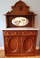 Victorian Carved Walnut  Marble Top Sideboard