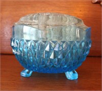 Blue Glass Footed Bowl w/ Frogger