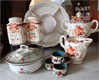 Antique Painted Porcelain S/P, Server & More
