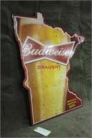 Minnesota Shaped Budweiser Sign, Approx 36"x32"