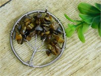 TIGER EYE WIRE WRAPPED TREE OF LIFE PENDANT
