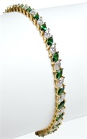 14K Yellow gold 7" marquise cut green and white CZ