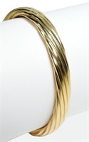 14K Yellow gold twisted design hinged bangle
