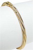18K Yellow gold textured rope design hinged bangle