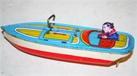 J. Chein & Co Tin Litho Wind-Up Speed Boat 7"L