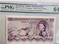 Seychelles 20 Rupees 1974 Q ElizabethPMG64.EK29