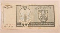 Bosnia 10000 Dinars  1992 -Prefix Z , Replacement