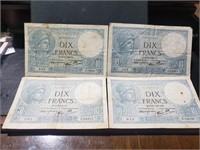 FRANCE Banknote 10 Francs F-VF x4  Notes 1940