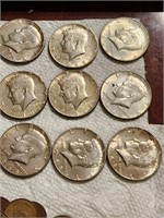 Lot Of 9 USA Silver Half Dollar Kennedy 1968. CB3C