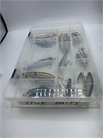 Cabela’s plastic divided bait box with several