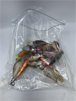 Bag with Fifteen various fishing plugs