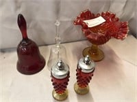Hobnail Art Glass Pieces with Ruby and Glass