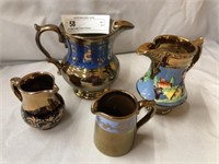 Four Copper Luster Cream Pitchers