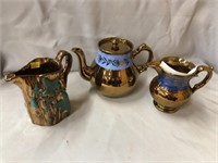 Copper Luster Teapot with Cream Pitchers