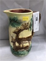Majolica Stag Pattern Pitcher