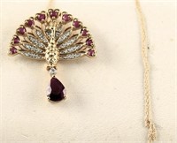 Lot #3194 - Ladies 14kt Ruby and Diamond Peacock