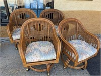 4 Rolling, Spinning, Wicker Back Chairs