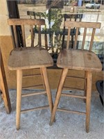 2 Wooden Stools with Backs