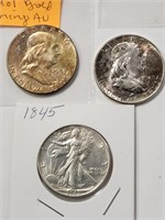 USA Silver half Dollar1945,48,63.3 Coins.Hb9d6