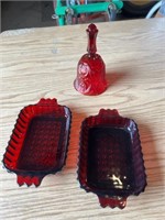 Vintage Fenton Ruby Red Bell & Serving Dishes