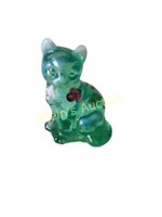 Fenton Green Opal Sitting Cat Art Glass
