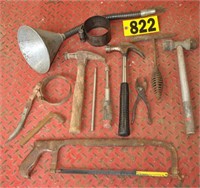 Hand tools incl Sears hammer, funnel & more