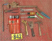 Pliers, pipe wrench, wood bits & more