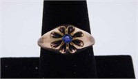 10K yellow gold blue sapphire & diamond ring