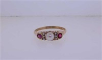 14K yellow gold ruby & pearl ring, size 7