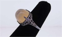 Sterling filigree moonstone ring, size 4 1/2