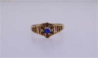 10K yellow gold baby ring w/ blue stone, size 11/2