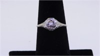 18K white gold filigree diamond ring, size 6