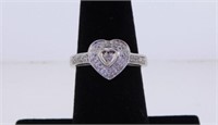 10K white gold diamond heart ring, size 6 3/4
