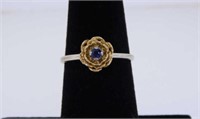 14K white and yellow gold blue sapphire ring