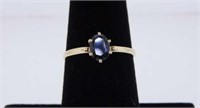 14K yellow gold blue sapphire ring, size 7 1/4