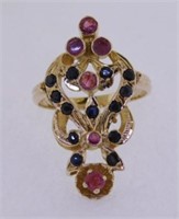 14K yellow gold ruby & blue sapphire ring,