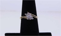 10K yellow gold diamond cluster ring, size 6