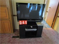 PANASONIC 40" FLAT SCREEN TV WITH STAND, VCR, DVD