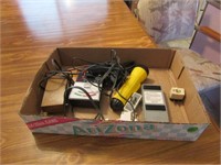 BOX WITH FLASHLIGHT, BATTERY TESTER, STUD FINDER