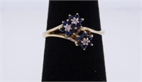 14K yellow gold blue sapphire & diamond ring