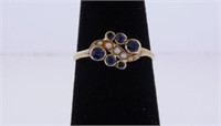 14K yellow gold blue sapphire & pearl ring